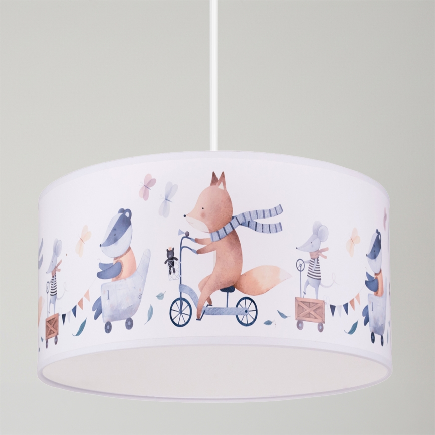 Brilagi - BOBO LED Children's pendant light on cable 1xE27/60W/230V Ø 35 cm White / Animal motif