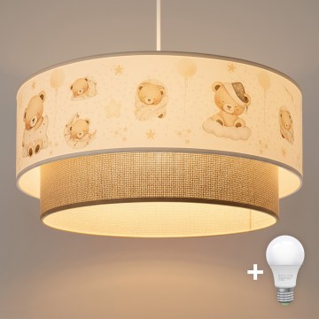 Brilagi - BOBO LED Children's Pendant Light on Cable, 1xE27/60W/230V, Ø 40 cm, White/Beige with Teddy Motif