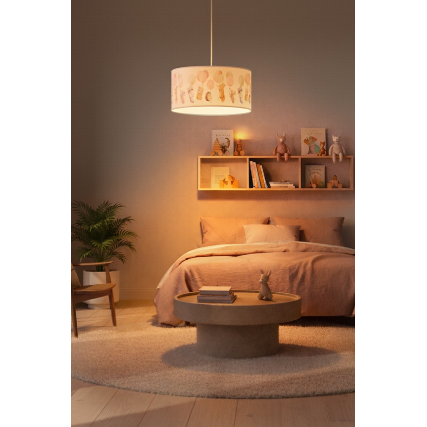 Brilagi - BOBO LED Children's Pendant Light on Cable, 1xE27/60W/230V, Ø35 cm, White/Animal Motifs