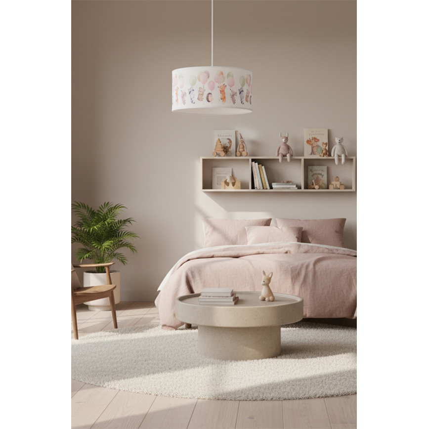 Brilagi - BOBO LED Children's Pendant Light on Cable, 1xE27/60W/230V, Ø35 cm, White/Animal Motifs