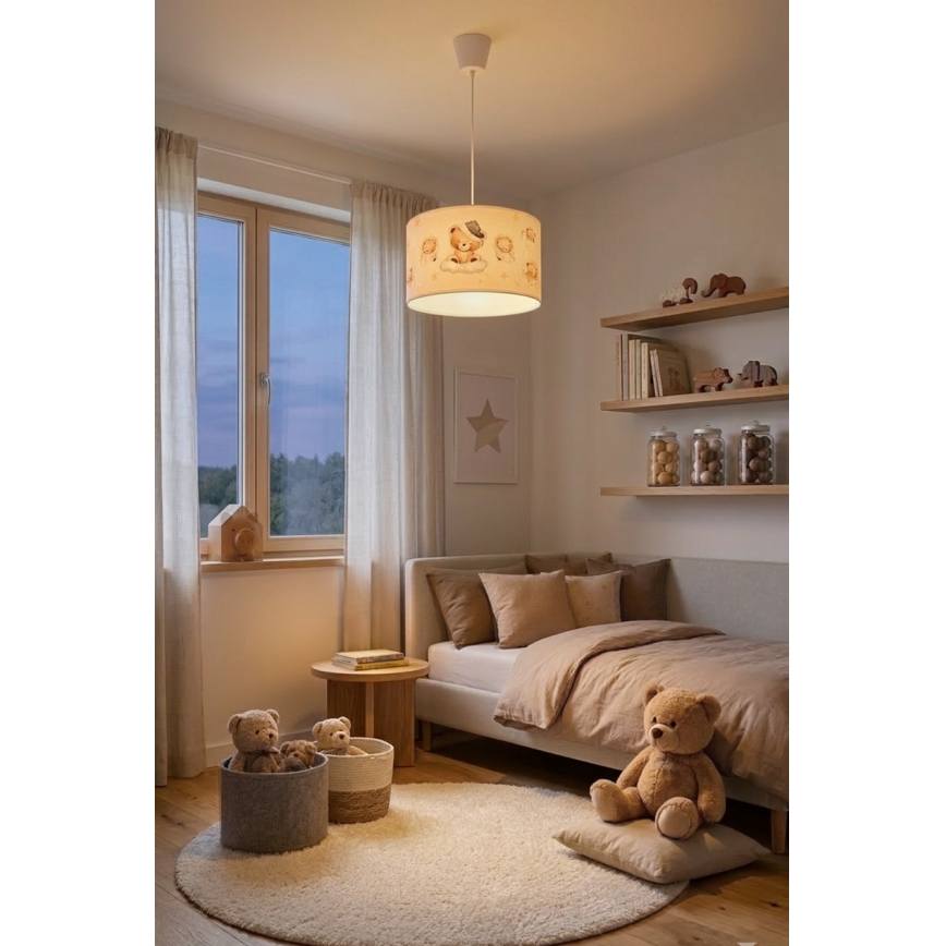 Brilagi - BOBO LED Children's Pendant Light on Cable 1xE27/60W/230V Ø35 cm White/Teddy Bears