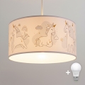 Brilagi - BOBO LED children's pendant light suspended on cable 1xE27/10W/230V, Ø 35 cm, white/unicorns