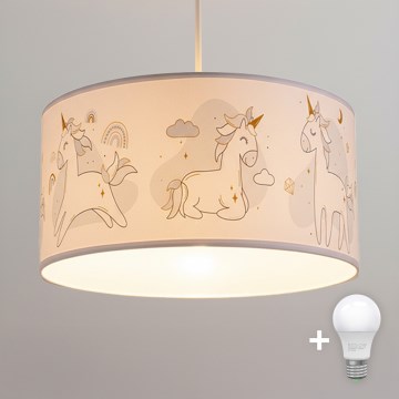 Brilagi - BOBO LED children's pendant light suspended on cable 1xE27/10W/230V, Ø 35 cm, white/unicorns