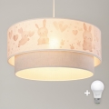Brilagi - BOBO LED Children's pendant light with cord, 1x E27/10W/230V, Ø 40 cm, cream/gray with bunny motif