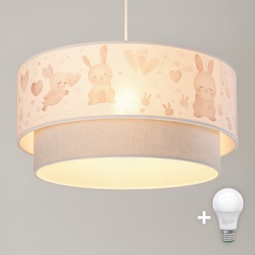 Brilagi - BOBO LED Children's pendant light with cord, 1x E27/10W/230V, Ø 40 cm, cream/gray with bunny motif