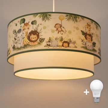 Brilagi - BOBO LED Children's Pendant on Cable, 1x E27, 10W, 230V, Ø 40 cm — Cream/Green/Jungle