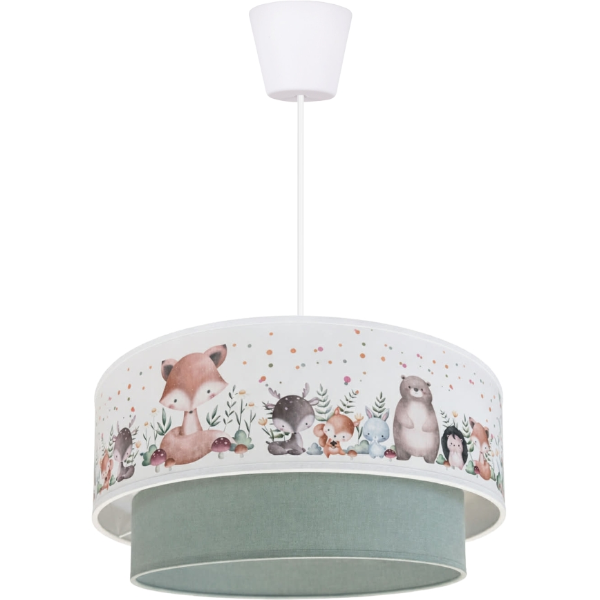 Brilagi - BOBO LED Children's Pendant Light on Cable, 1xE27/60W/230V, Ø 40 cm, White/Green/Animal Motifs