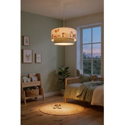 Brilagi - BOBO LED Children's Pendant Light on Cable, 1xE27/60W/230V, Ø 40 cm, White/Green/Animal Motifs