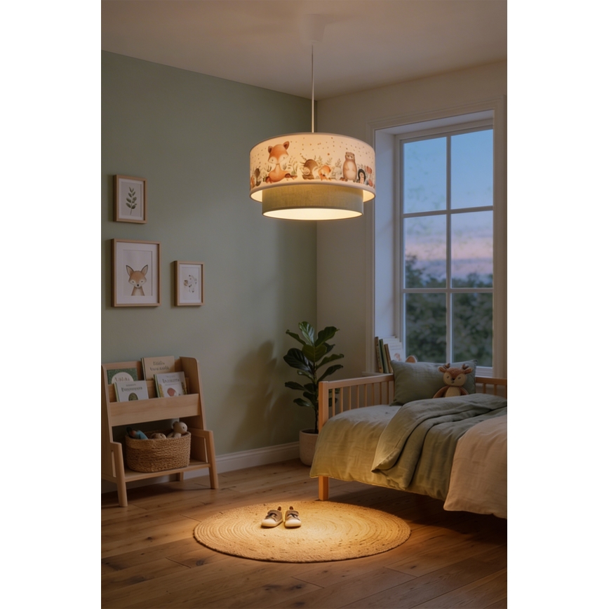 Brilagi - BOBO LED Children's Pendant Light on Cable, 1xE27/60W/230V, Ø 40 cm, White/Green/Animal Motifs