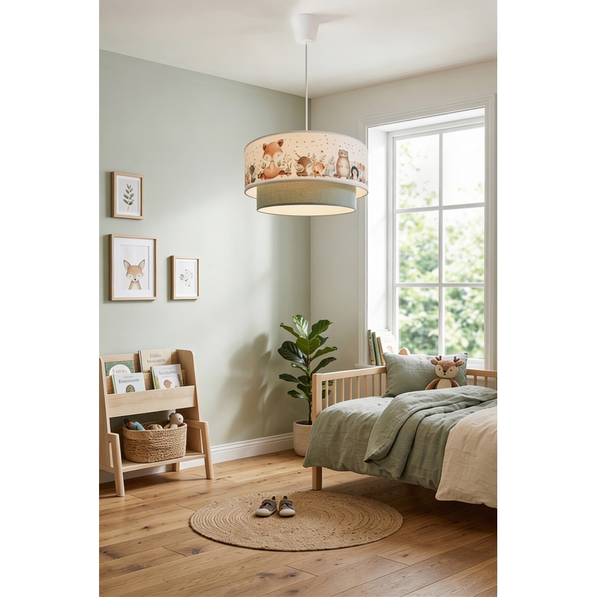 Brilagi - BOBO LED Children's Pendant Light on Cable, 1xE27/60W/230V, Ø 40 cm, White/Green/Animal Motifs