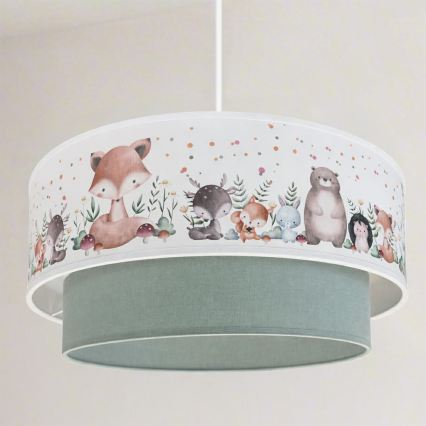 Brilagi - BOBO LED Children's Pendant Light on Cable, 1xE27/60W/230V, Ø 40 cm, White/Green/Animal Motifs