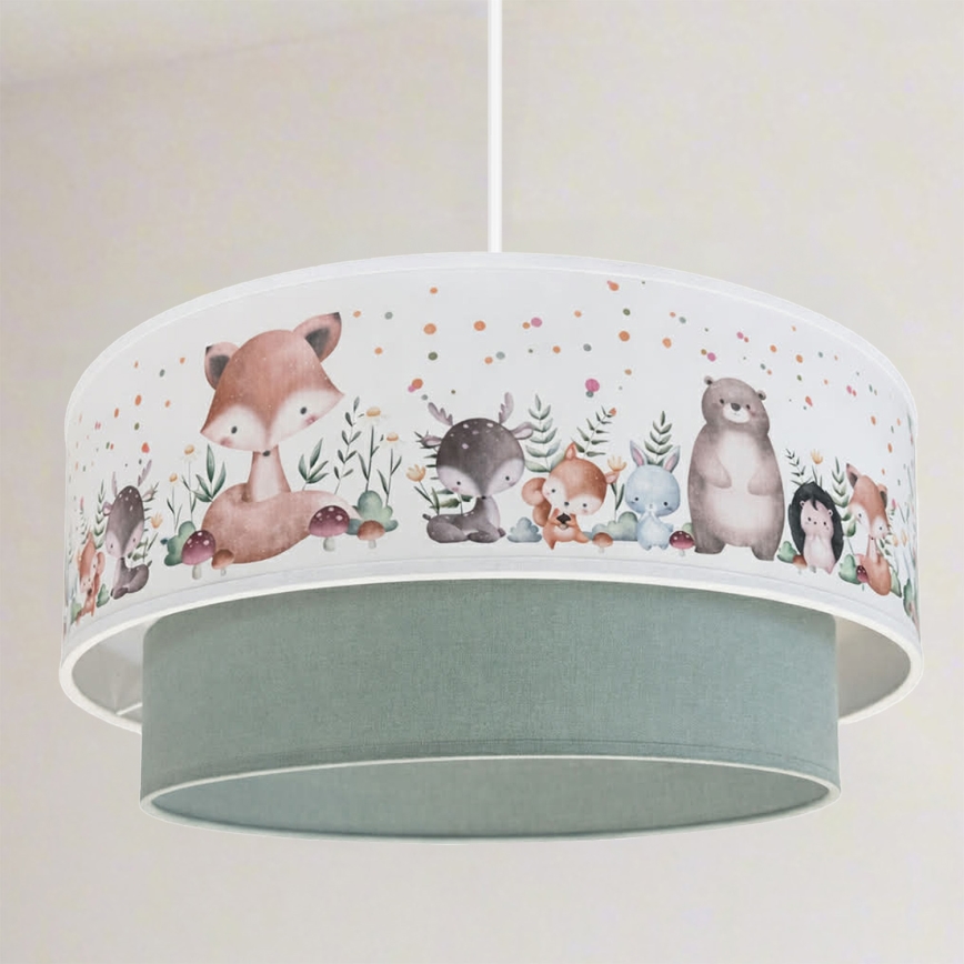 Brilagi - BOBO LED Children's Pendant Light on Cable, 1xE27/60W/230V, Ø 40 cm, White/Green/Animal Motifs