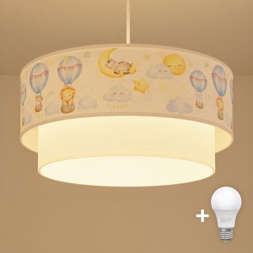 Brilagi - BOBO LED corded children's pendant light 1xE27/60W/230V Ø 40 cm white/beige with animal motifs