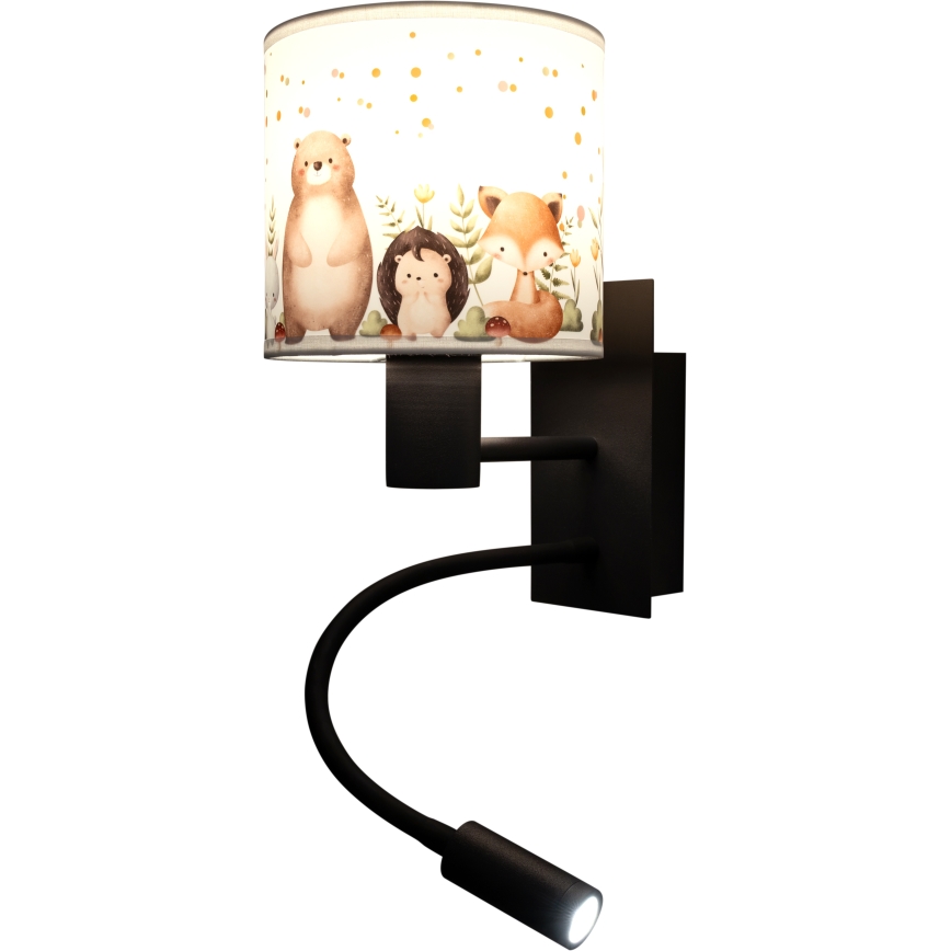 BRILAGI - LED Children's flexible wall lamp BOBO 1xE27/25W/230V + LED/3W black/white/animal motifs