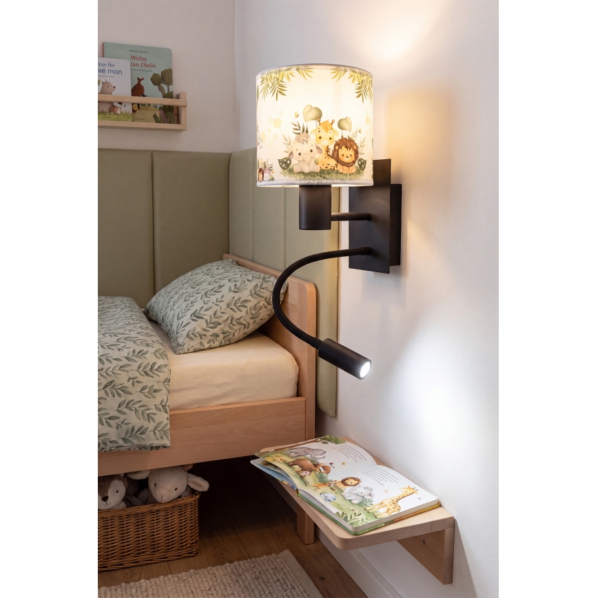 BRILAGI - BOBO LED Children's Flexible Wall Lamp 1xE27/25W/230V + LED/3W black/white/green/jungle