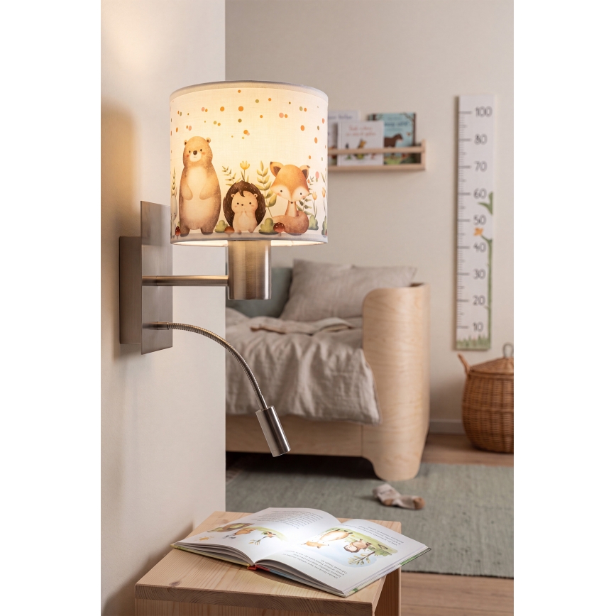 BRILAGI - LED Kids' Flexible Wall Lamp BOBO 1xE27/25W/230V + LED/3W matte chrome/white/animal-themed