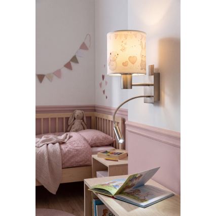 BRILAGI - LED Kids' Flexible Wall Lamp BOBO 1xE27/25W/230V + LED/3W matte chrome/cream/bunnies