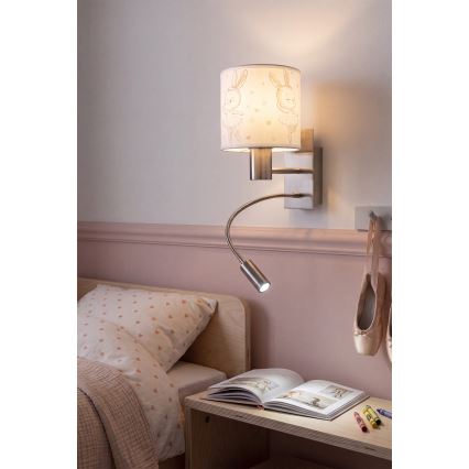 BRILAGI - LED Children's Flexible Wall Lamp BOBO 1xE27/25W/230V + LED/3W matte chrome/white/bunnies