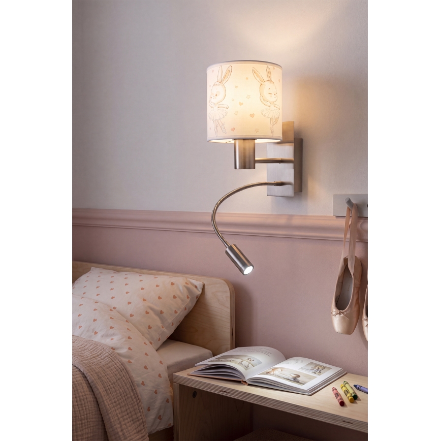 BRILAGI - LED Children's Flexible Wall Lamp BOBO 1xE27/25W/230V + LED/3W matte chrome/white/bunnies