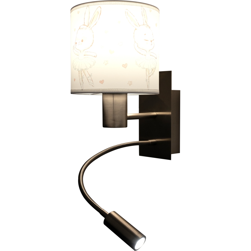 BRILAGI - LED Children's Flexible Wall Lamp BOBO 1xE27/25W/230V + LED/3W matte chrome/white/bunnies