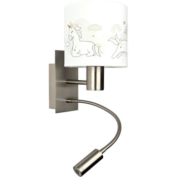 BRILAGI - BOBO LED Flexible Kids' Wall Lamp 1x E27/25W/230V + LED/3W matte chrome/white/unicorns