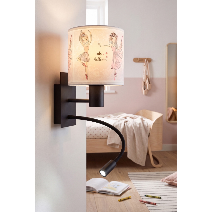 BRILAGI - BOBO LED Flexible Children's Wall Lamp 1xE27/25W/230V + LED/3W black/white/pink/ballet slippers