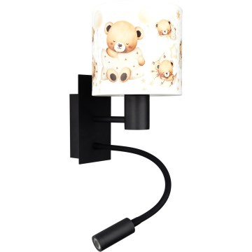 BRILAGI - BOBO LED Kids' Adjustable Wall Lamp 1× E27 (25W) / 230V + LED 3W — Black/White with Teddy Bears
