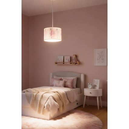 Brilagi - BOBO LED Kids' Pendant Lamp on Cord 1xE27/60W/230V Ø 35 cm Pink/Ballerinas