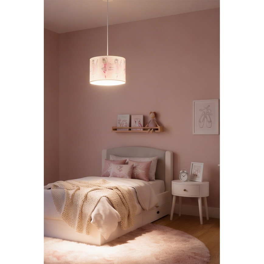 Brilagi - BOBO LED Kids' Pendant Lamp on Cord 1xE27/60W/230V Ø 35 cm Pink/Ballerinas