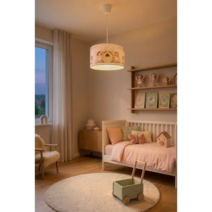 Brilagi - BOBO LED Kids' Pendant Light on Cable 1xE27/10W/230V Ø 35 cm pink/fairies