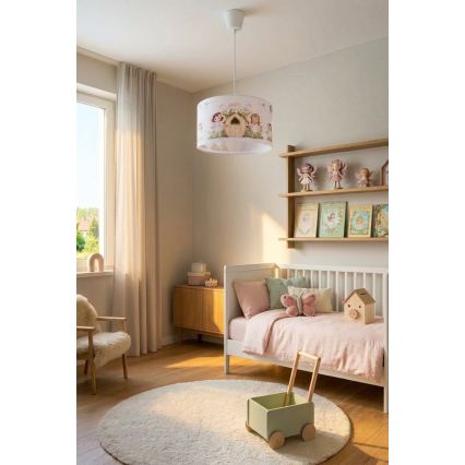 Brilagi - BOBO LED Kids' Pendant Light on Cable 1xE27/10W/230V Ø 35 cm pink/fairies