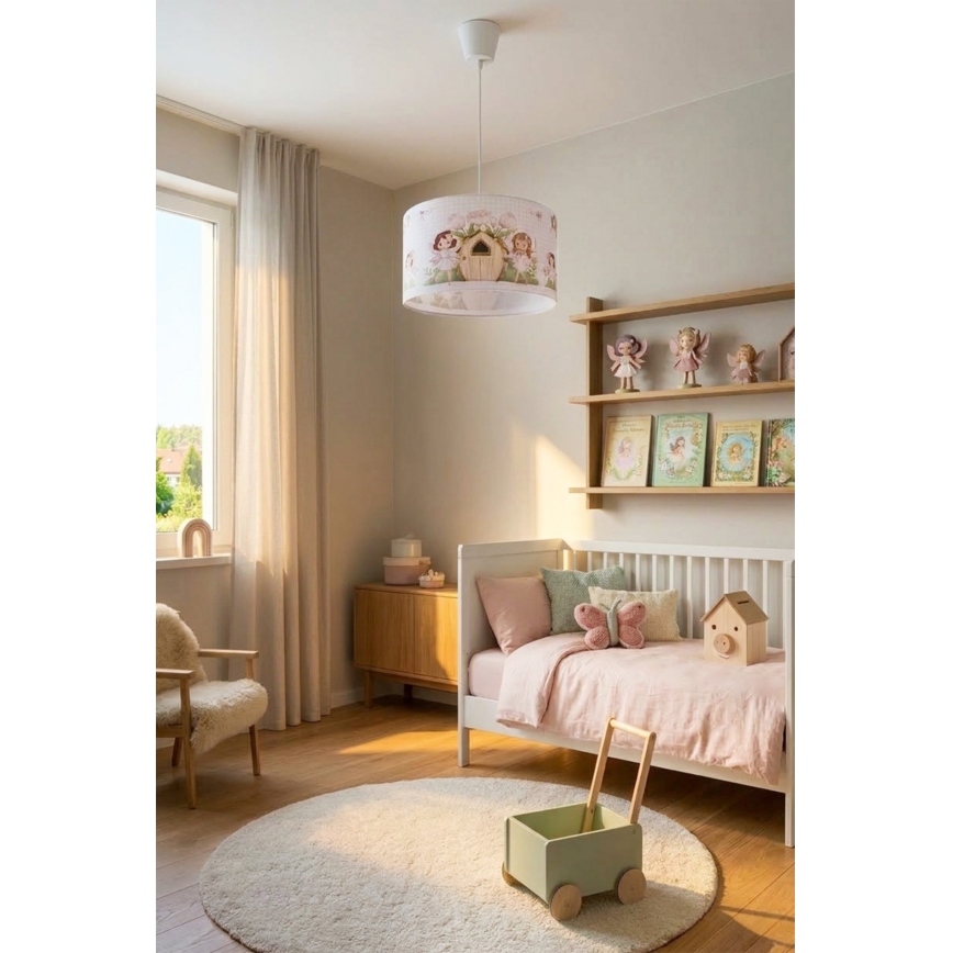 Brilagi - BOBO LED Kids' Pendant Light on Cable 1xE27/10W/230V Ø 35 cm pink/fairies