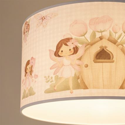 Brilagi - BOBO LED Kids' Pendant Light on Cable 1xE27/10W/230V Ø 35 cm pink/fairies