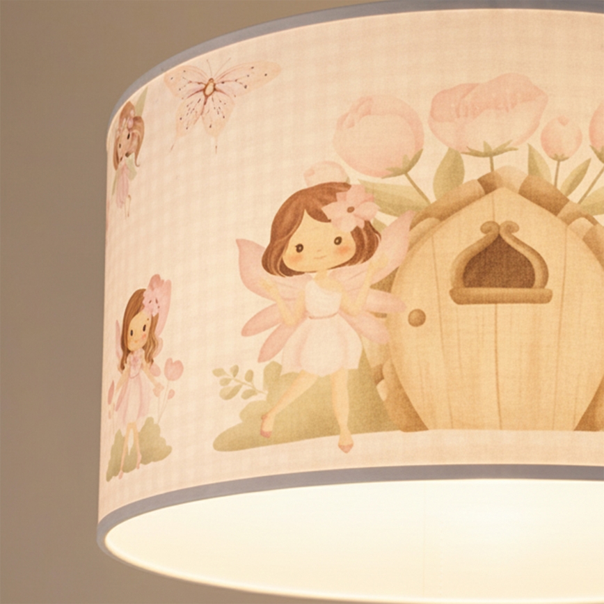 Brilagi - BOBO LED Kids' Pendant Light on Cable 1xE27/10W/230V Ø 35 cm pink/fairies
