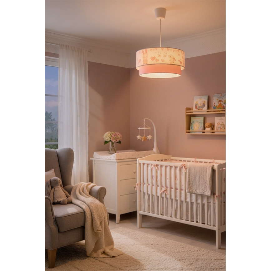 Brilagi - BOBO LED Kids' Pendant Light on Cord 1xE27/10W/230V Ø 40 cm cream/pink with bunny motif