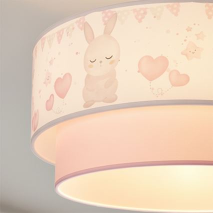 Brilagi - BOBO LED Kids' Pendant Light on Cord 1xE27/10W/230V Ø 40 cm cream/pink with bunny motif