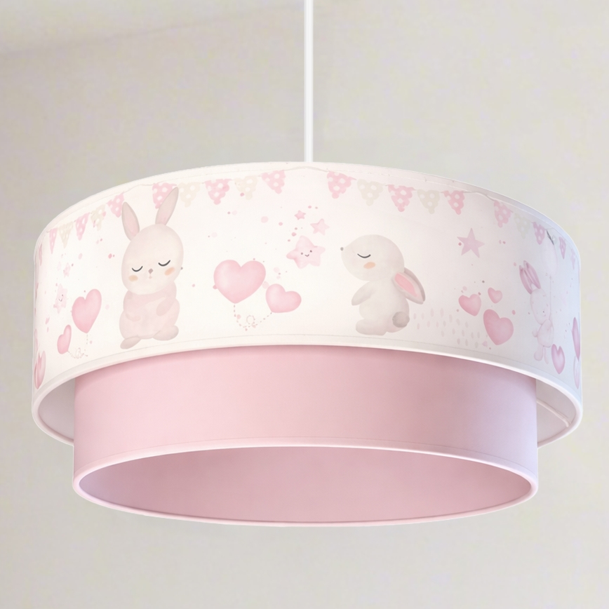 Brilagi - BOBO LED Kids' Pendant Light on Cord 1xE27/10W/230V Ø 40 cm cream/pink with bunny motif