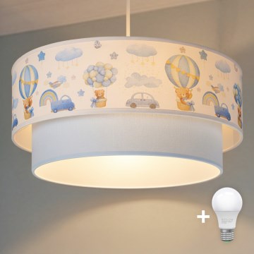 Brilagi - BOBO LED kids' pendant light on cord 1xE27/10W/230V Ø 40 cm cream/blue/teddy bears