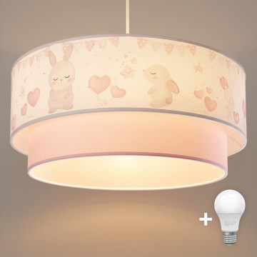 Brilagi - BOBO LED Kids' Pendant Light on Cord 1xE27/10W/230V Ø 40 cm cream/pink with bunny motif