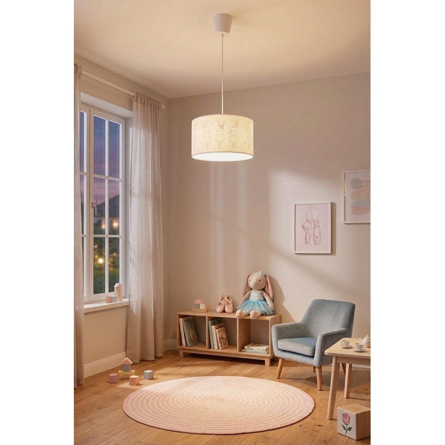 Brilagi - BOBO LED Kids' Pendant on Cable 1x E27/60W/230V dia. 35 cm White/Bunnies