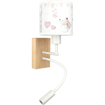 BRILAGI - BOBO WOOD Adjustable Kids' LED Wall Lamp 1x E27/25W/230V + 3W LED, oak/white/cream, bunny motif
