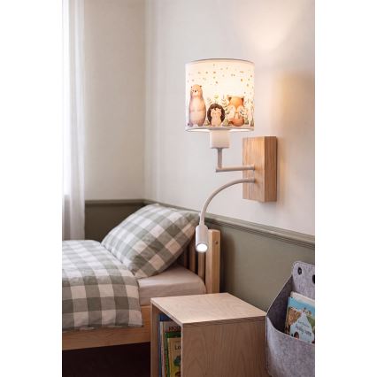 BRILAGI - LED Children's Flexible Wall Lamp BOBO WOOD 1xE27/25W/230V + LED/3W oak/white/animals
