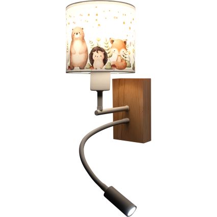 BRILAGI - LED Children's Flexible Wall Lamp BOBO WOOD 1xE27/25W/230V + LED/3W oak/white/animals