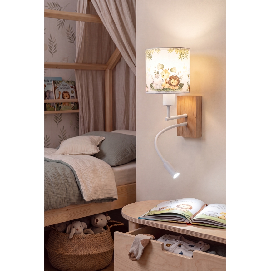 BRILAGI - LED Kids' flexible wall lamp BOBO WOOD 1xE27/25W/230V + LED/3W oak/white/green/jungle