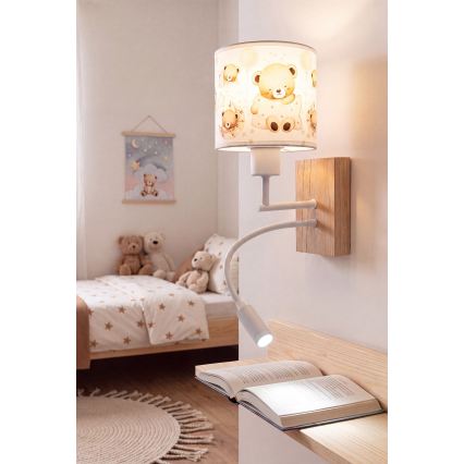 BRILAGI - LED Flexible Children's Wall Lamp BOBO WOOD 1xE27/25W/230V + LED/3W oak/white/teddy bears