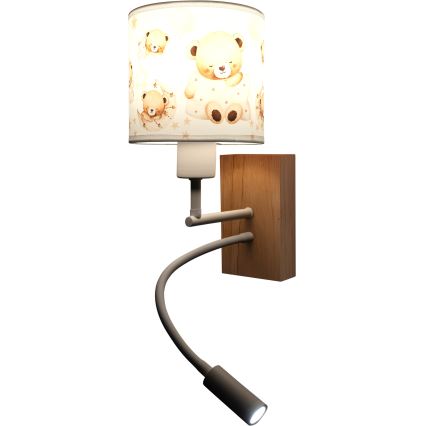BRILAGI - LED Flexible Children's Wall Lamp BOBO WOOD 1xE27/25W/230V + LED/3W oak/white/teddy bears