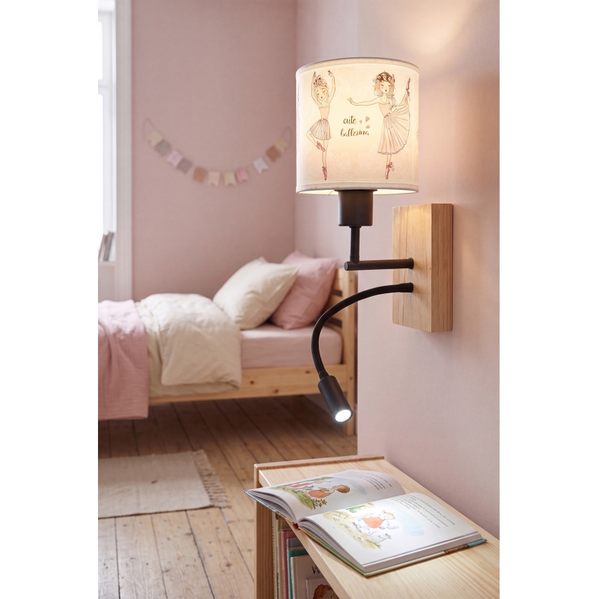 BRILAGI - LED Kids' Flexible Wall Lamp BOBO WOOD 1xE27/25W/230V + LED/3W oak/black/white/pink/ballet slippers