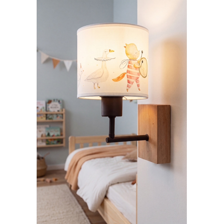 BRILAGI - BOBO WOOD Kids' Wall Lamp 1xE27/25W/230V oak/black/white/animals