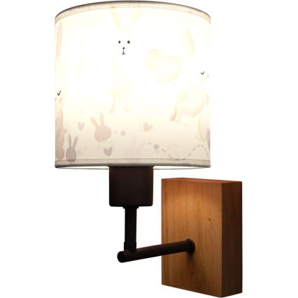 BRILAGI - BOBO WOOD Children's Wall Lamp 1xE27/25W/230V, oak/black/white with rabbit motif