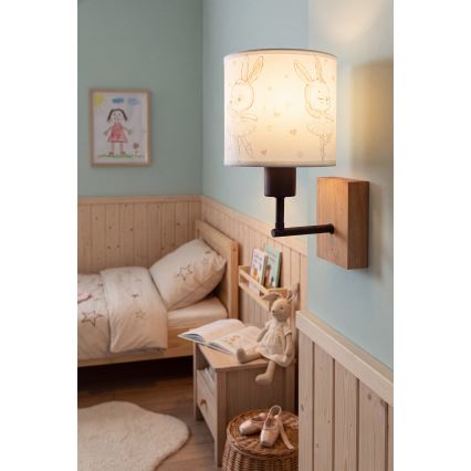 BRILAGI - Children's wall lamp BOBO WOOD 1xE27/25W/230V oak/black/white/rabbit motif